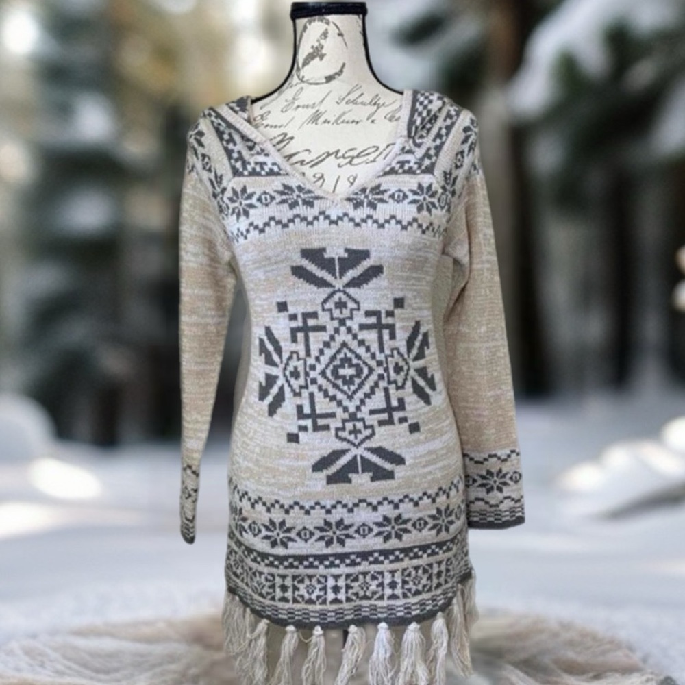 Flying Tomato Anthropology Fair Isle Hood Sweater